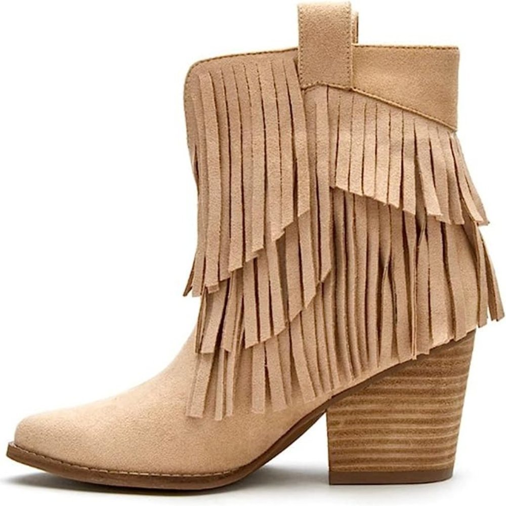 Coconuts by Matisse Natural Logan Fringe Western Style Booties Boots size 9.5 - Picture 4 of 9